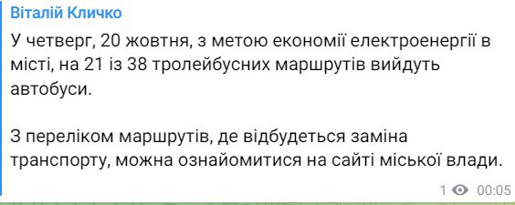 Скриншот из Телеграм Кличко
