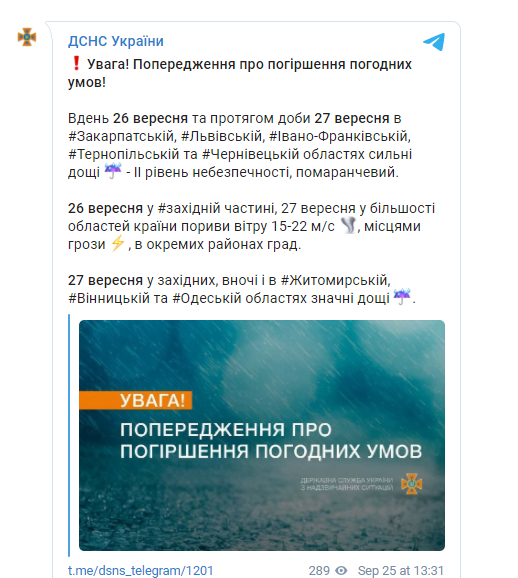 предупреждение о непогоде в Украине