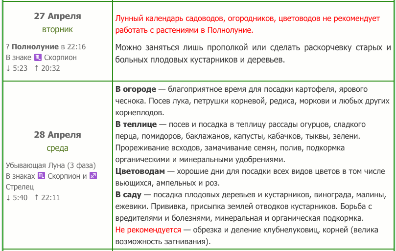 график посева апрель 2021