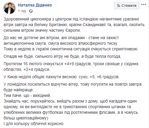 Скриншот: Наталка Диденко в Фейсбук